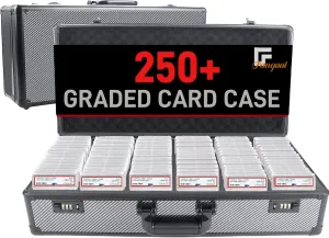 Fangool 6 Row 250  Graded Card Case Psa Graded Card Storage Box Psa Slab Case for Graded Cards Cases for Sports Cards Storage Sports Card Case (Carbon fiber, Black-white)