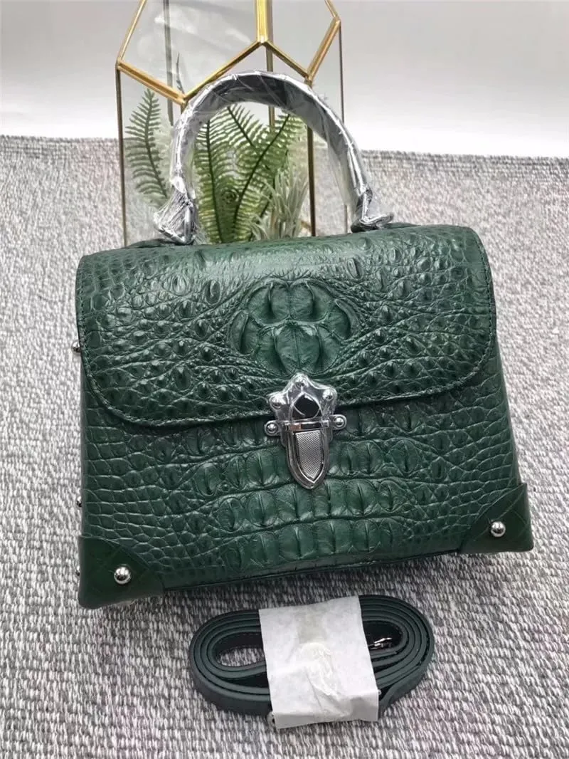 Fashion CHIC Designer Genuine Crocodile Leather Women's Small Plum Purse Real Alligator Skin Ladies Female Studs Handbag