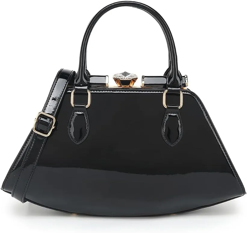 Faux Patent Leather Double Handle Frame Satchel