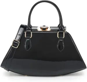 Faux Patent Leather Double Handle Frame Satchel