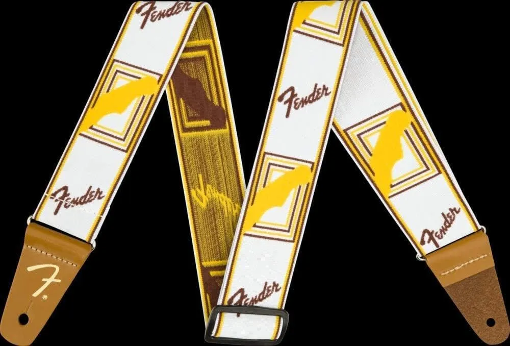 Fender WeighLess Monogrammed Guitar Strap, Guitar Accessories, 2in, White/Brown/Yellow