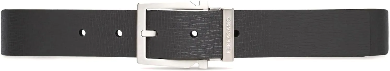 Ferragamo Mens Black/Grey Leather Reversible Belt