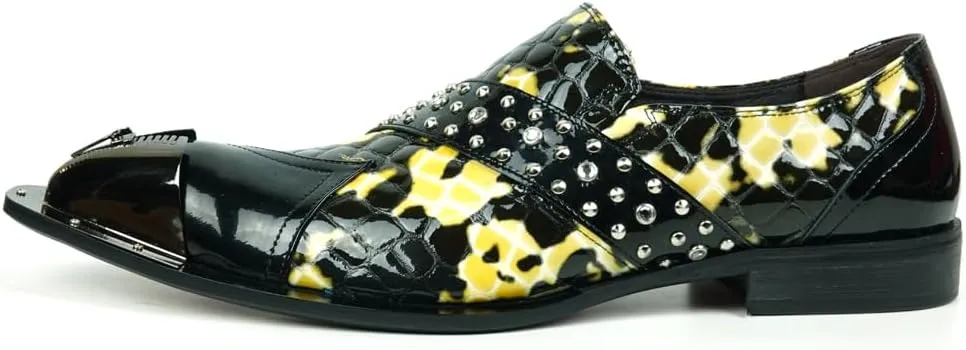 FI-6942 Black Gold Snake Print Leather Metal Tip
