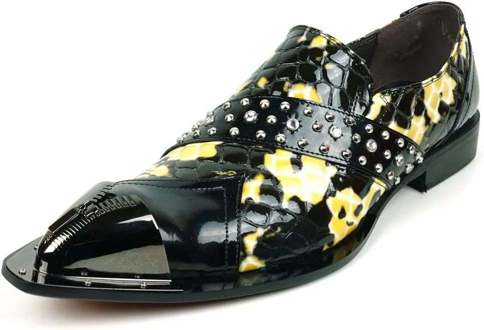 FI-6942 Black Gold Snake Print Leather Metal Tip