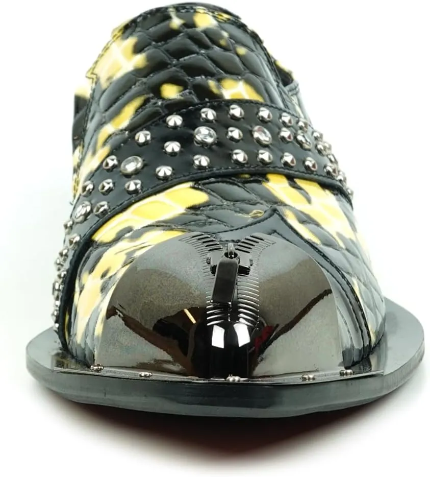 FI-6942 Black Gold Snake Print Leather Metal Tip