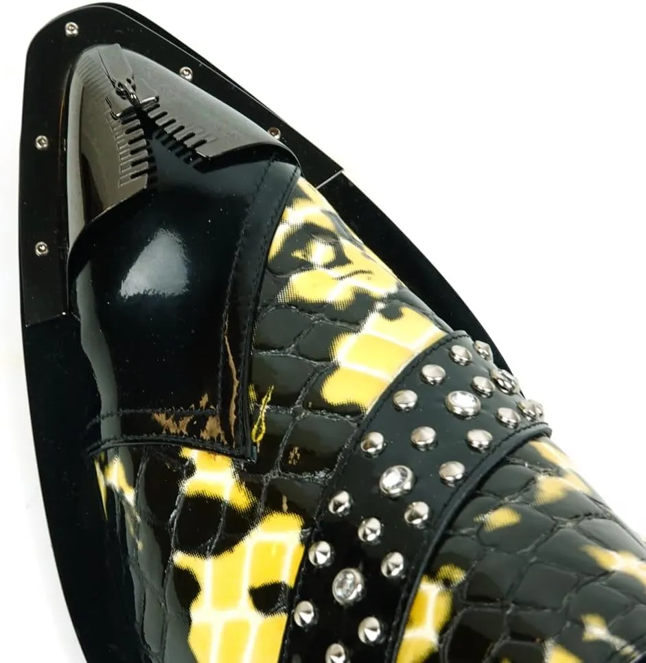 FI-6942 Black Gold Snake Print Leather Metal Tip