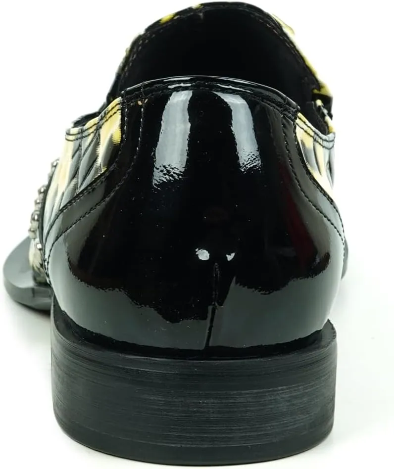 FI-6942 Black Gold Snake Print Leather Metal Tip