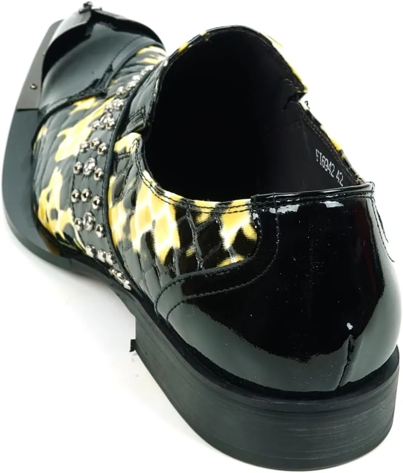 FI-6942 Black Gold Snake Print Leather Metal Tip