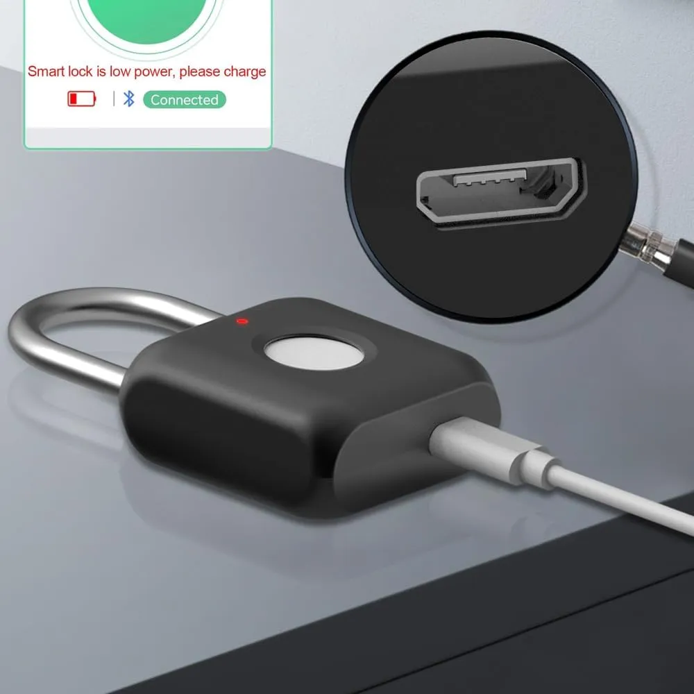 Fingerprint Padlock Phone Watch App Gym Locker Lock: Keyless Padlock eLinkSmart Combination Lock - Black Metal Bluetooth Remote Padlock for Locker Backpack Suitcase Luggage