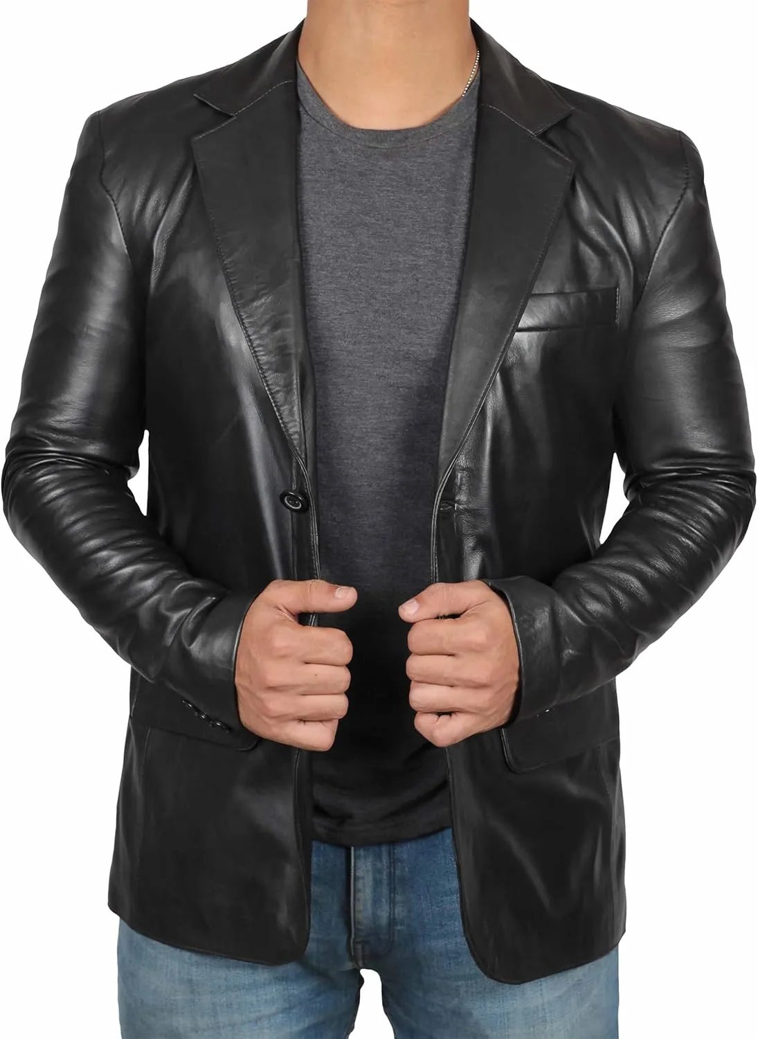 fjackets Leather Blazer for Men - Black & Brown Real Lambskin Casual Men's Leather Jacket Coats