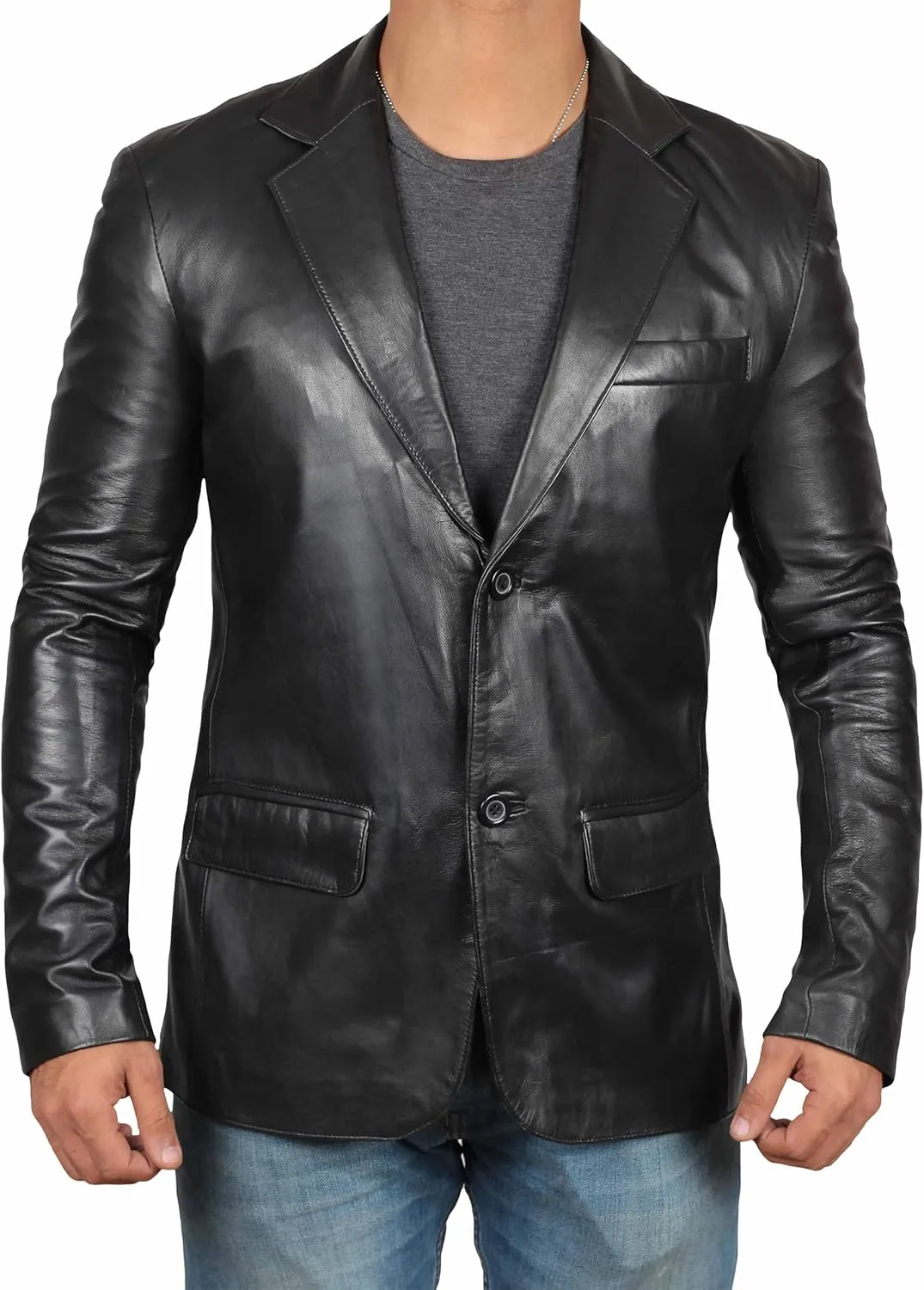 fjackets Leather Blazer for Men - Black & Brown Real Lambskin Casual Men's Leather Jacket Coats