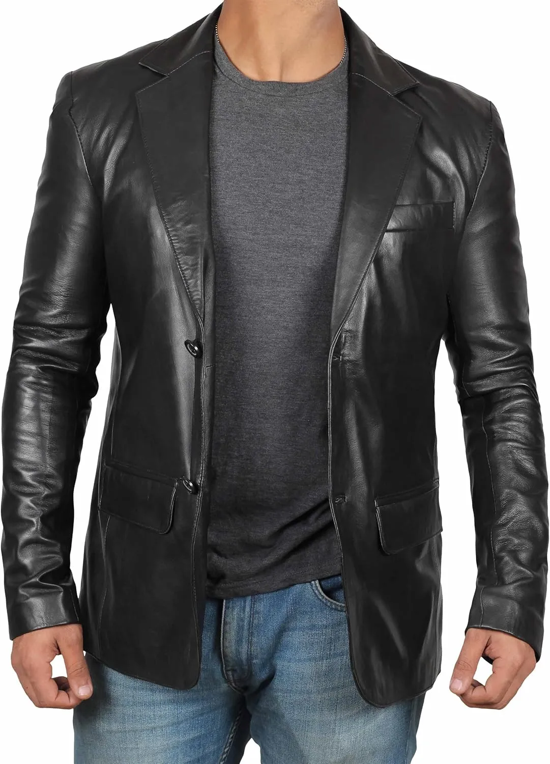 fjackets Leather Blazer for Men - Black & Brown Real Lambskin Casual Men's Leather Jacket Coats