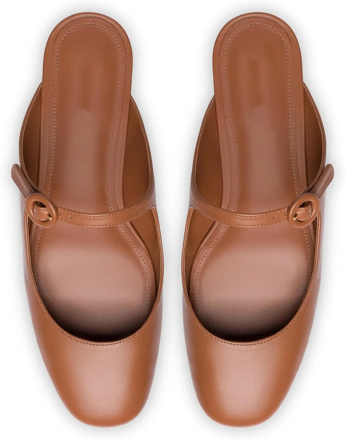 Flat Mules for Women Cute Closed Round Toe Slides Slip On Buckle Strap Mary Jane Backless Ballerina Flats Shoes