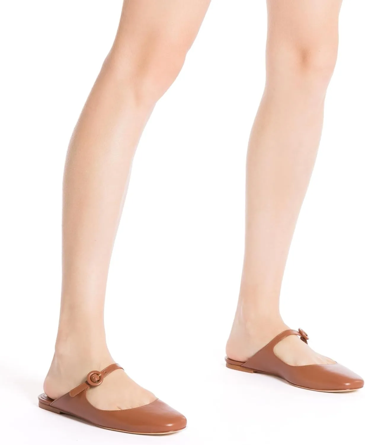 Flat Mules for Women Cute Closed Round Toe Slides Slip On Buckle Strap Mary Jane Backless Ballerina Flats Shoes