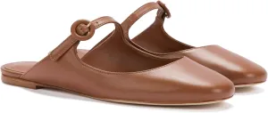 Flat Mules for Women Cute Closed Round Toe Slides Slip On Buckle Strap Mary Jane Backless Ballerina Flats Shoes