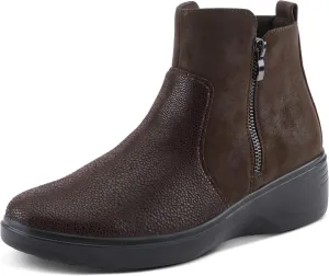 Flexus Women's YANCEY Wedge Booties with Embossed Pattern, Dual Zippers, and Comfortable Fit
