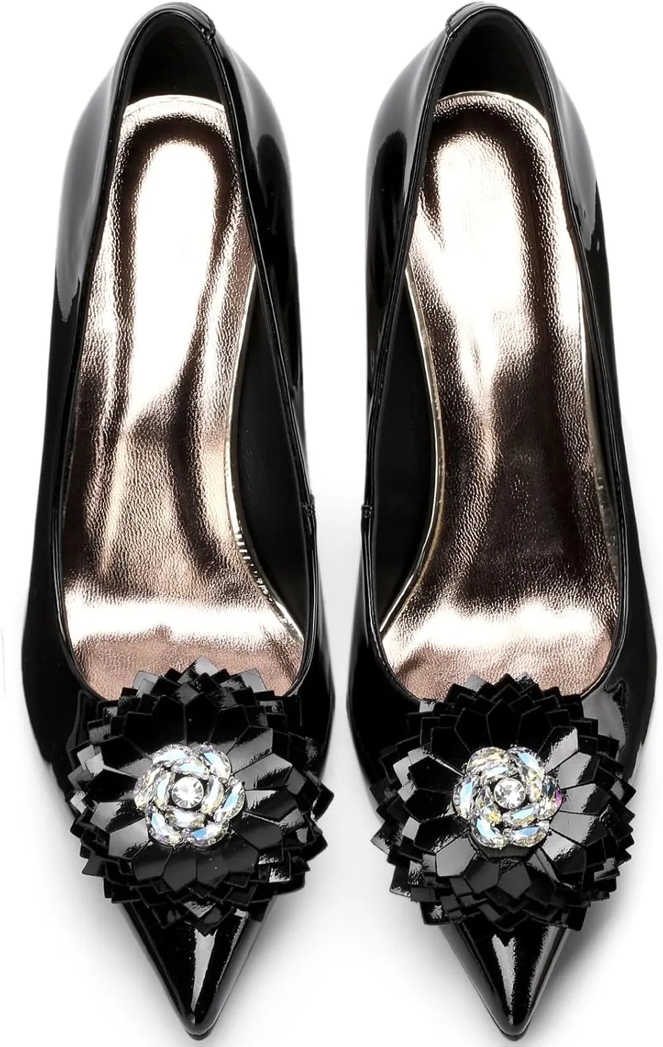Flower High Heels for Women Pointed Toe Pumps Rhinestone Crystal Closed Toe Chunky Block Dressy Comfortable Sexy Elegantes Wedding Slip On Formal Prom Sparkly 3 Inch Pump