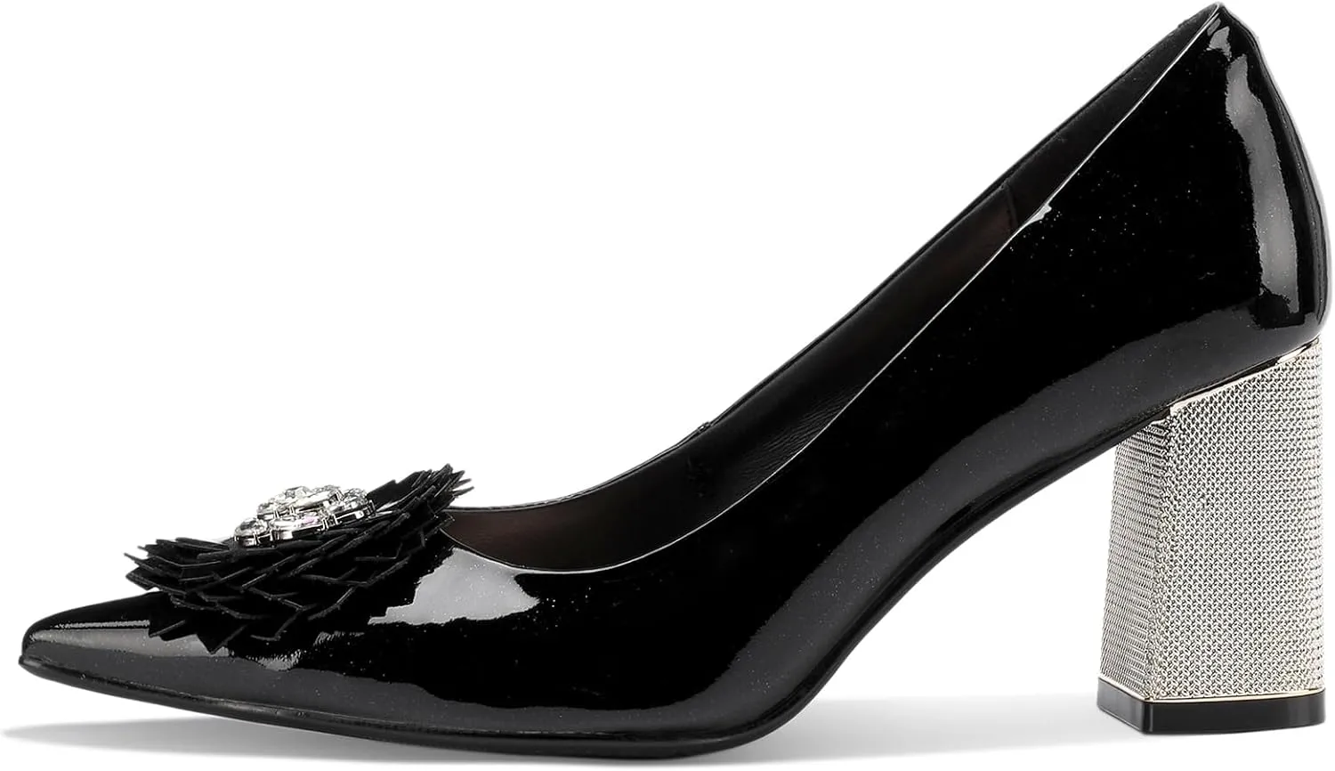 Flower High Heels for Women Pointed Toe Pumps Rhinestone Crystal Closed Toe Chunky Block Dressy Comfortable Sexy Elegantes Wedding Slip On Formal Prom Sparkly 3 Inch Pump