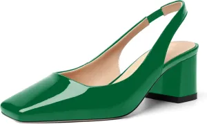 FOGEENA Womens Square Toe Patent Party Solid Dress Slip On Chunky Leather Low Heel Pumps Shoes 2 Inch
