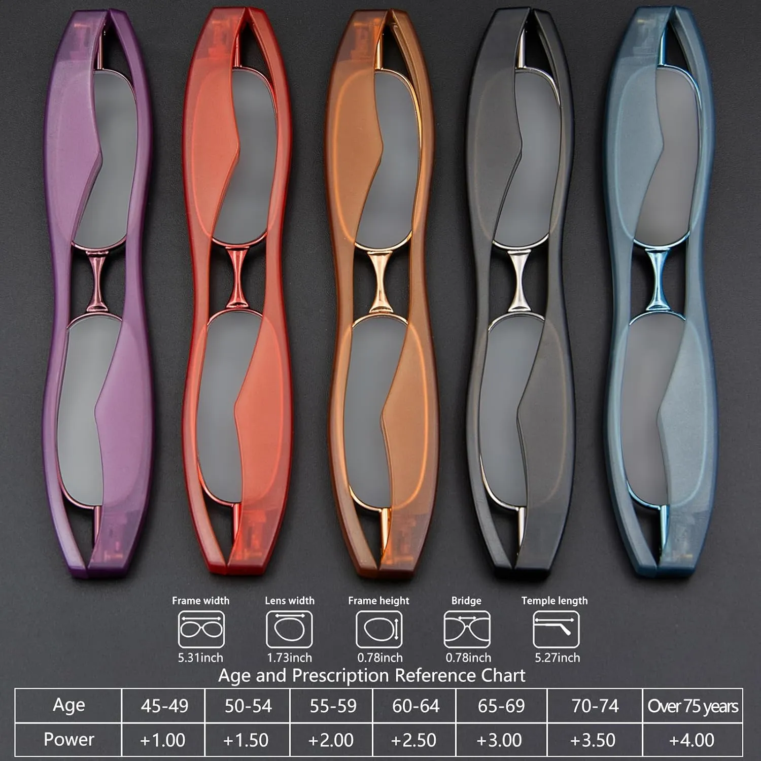 Folding Reading Glasses for Men & Women – Foldable, Compact, Thin, Portable, Small, Travel Mini Slim Pocket Optics