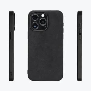 for Alcantara Back-Wrap Phone Case for iPhone 16 Series, Handmade Back-Wrap Italian Synthetic Suede Cover, Compatible with Mag-Safe Wireless Charging (for iPhone 16 Pro Max, Black)