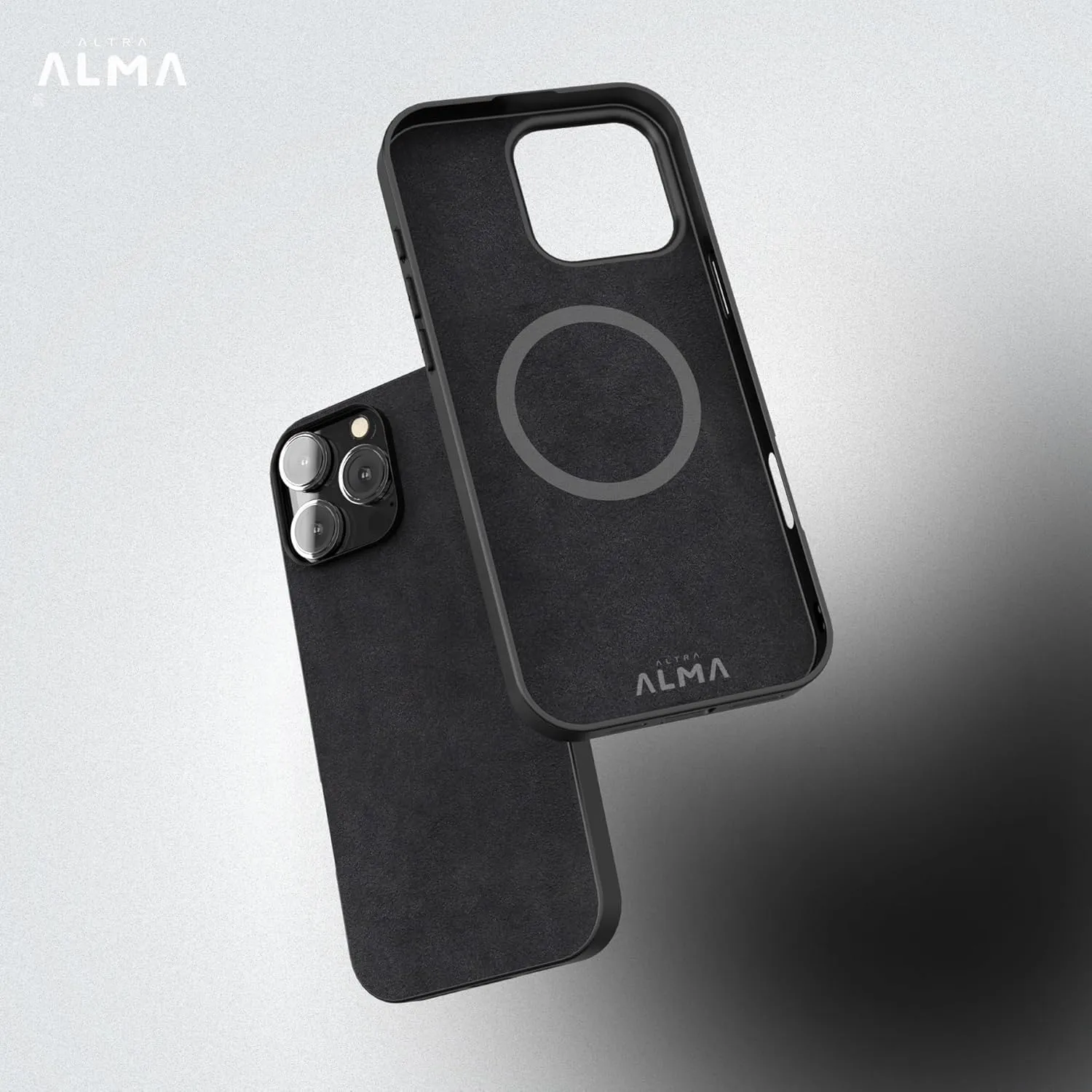 for Alcantara Back-Wrap Phone Case for iPhone 16 Series, Handmade Back-Wrap Italian Synthetic Suede Cover, Compatible with Mag-Safe Wireless Charging (for iPhone 16 Pro Max, Black)