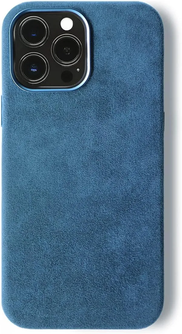 for Alcantara Full-Wrap Phone Case for iPhone 12 Series, Compatible with Mag-Safe Wireless Charging, Handmade Full-Wrap Italian Synthetic Suede Cover (for iPhone 12 Pro Max, Navy Blue)
