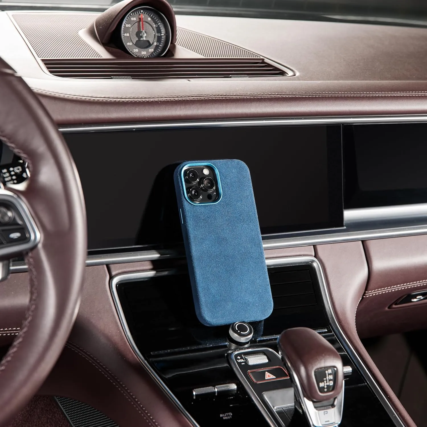 for Alcantara Full-Wrap Phone Case for iPhone 12 Series, Compatible with Mag-Safe Wireless Charging, Handmade Full-Wrap Italian Synthetic Suede Cover (for iPhone 12 Pro Max, Navy Blue)