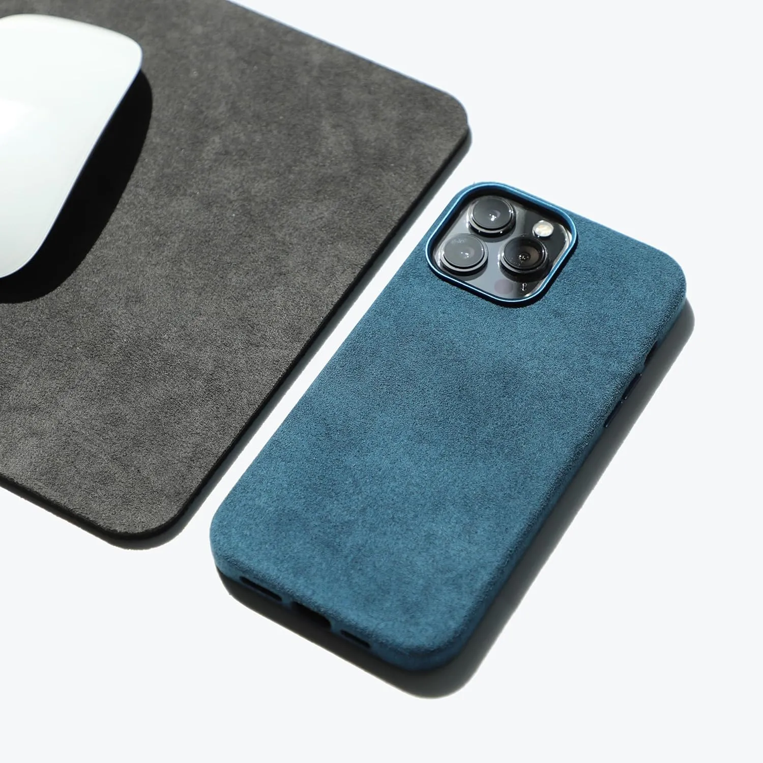for Alcantara Full-Wrap Phone Case for iPhone 12 Series, Compatible with Mag-Safe Wireless Charging, Handmade Full-Wrap Italian Synthetic Suede Cover (for iPhone 12 Pro Max, Navy Blue)