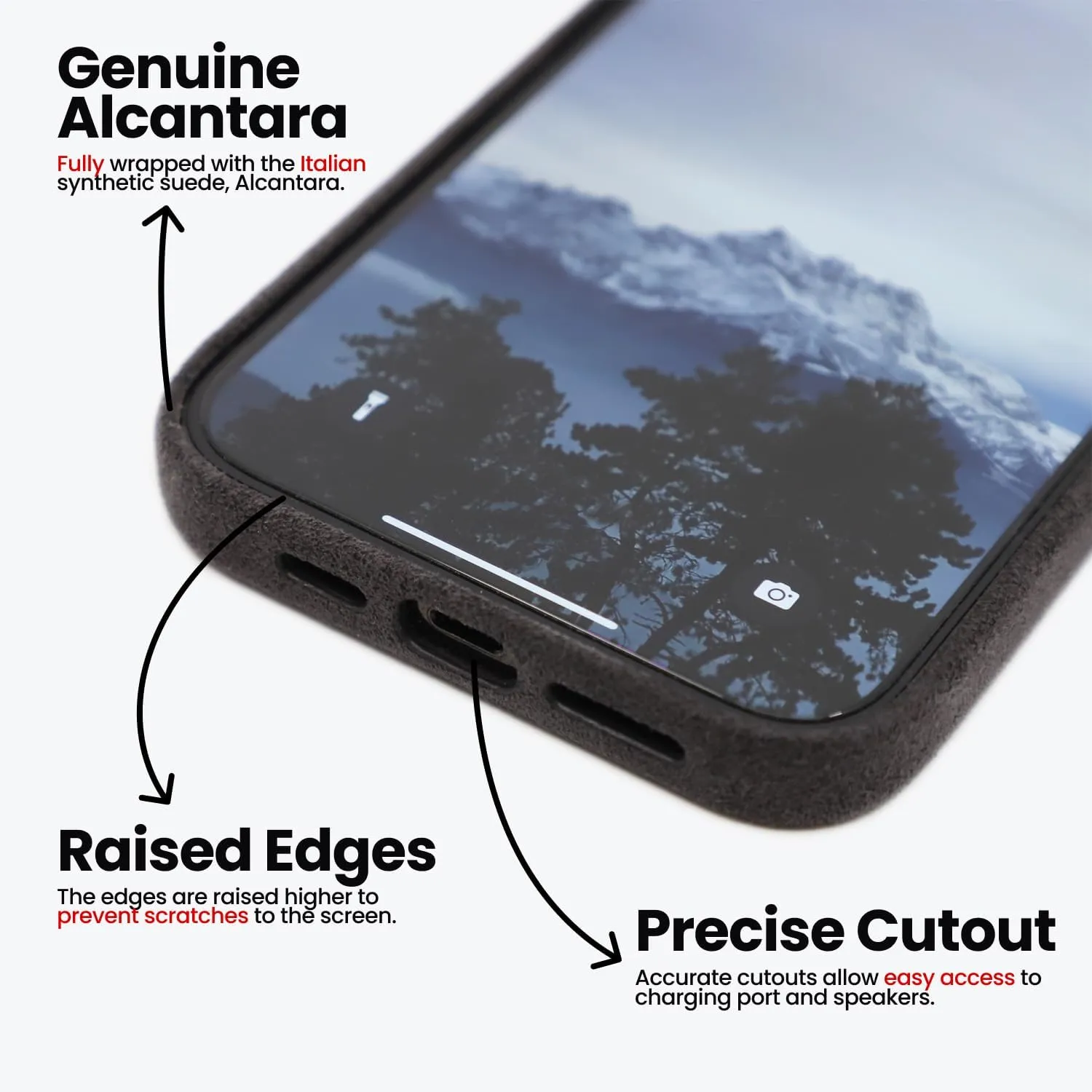 for Alcantara Full-Wrap Phone Case for iPhone 15 Series, Compatible with Mag-Safe Wireless Charging, Handmade Full-Wrap Italian Synthetic Suede Cover (for iPhone 15 Pro Max, Black)