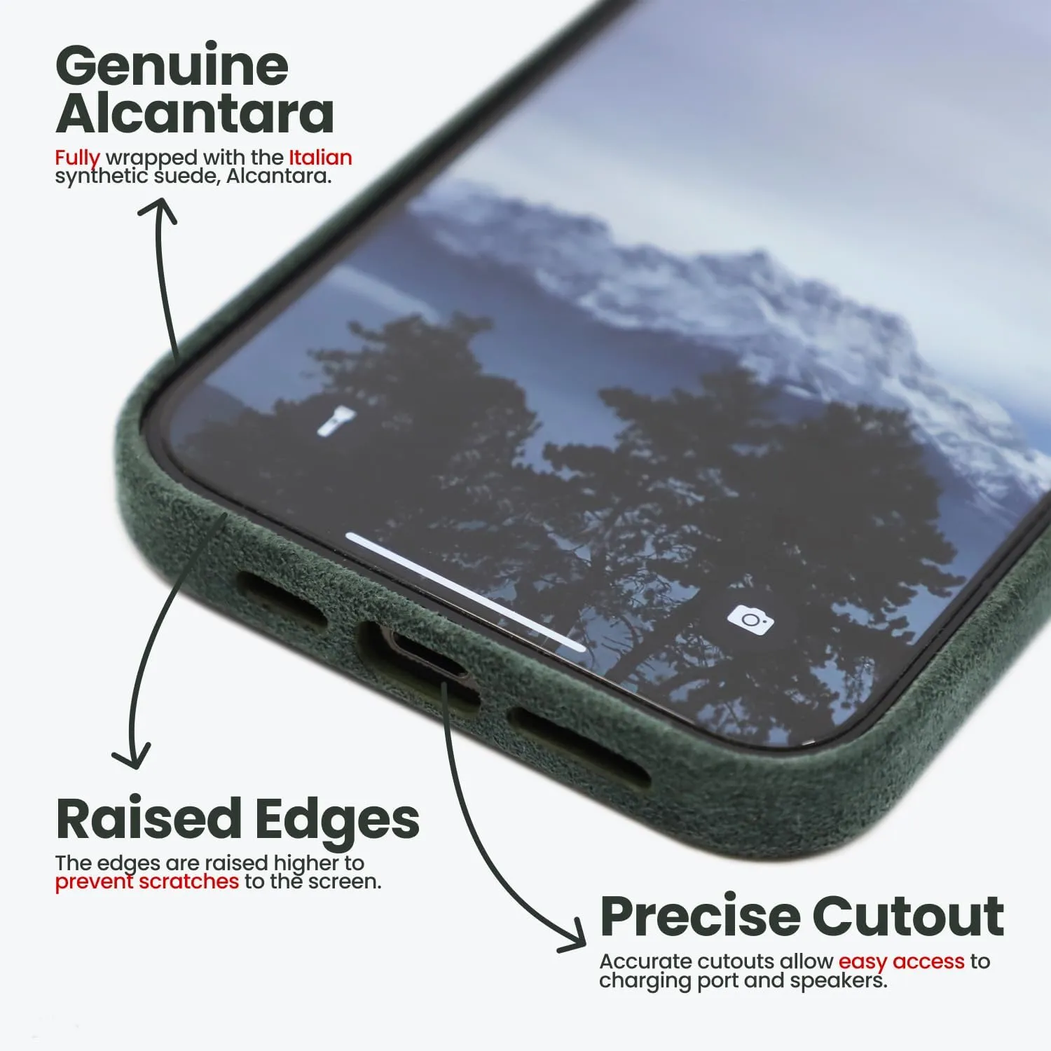 for Alcantara Full-Wrap Phone Case for iPhone 16 Series, Compatible with Mag-Safe Wireless Charging, Handmade Full-Wrap Italian Synthetic Suede Cover (for iPhone 16 Pro Max, Forest Green)
