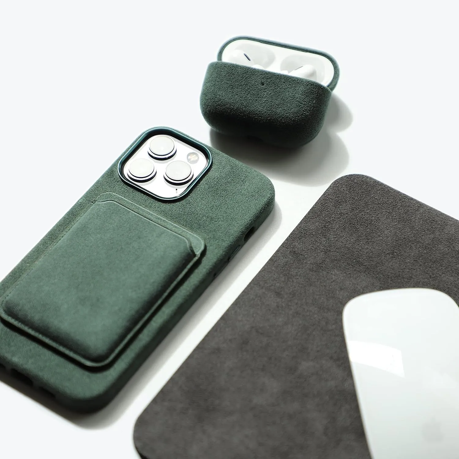 for Alcantara Full-Wrap Phone Case for iPhone 16 Series, Compatible with Mag-Safe Wireless Charging, Handmade Full-Wrap Italian Synthetic Suede Cover (for iPhone 16 Pro Max, Forest Green)