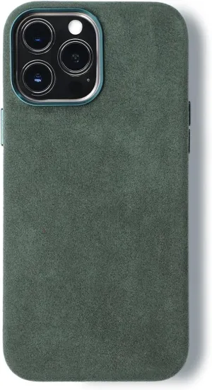 for Alcantara Full-Wrap Phone Case for iPhone 16 Series, Compatible with Mag-Safe Wireless Charging, Handmade Full-Wrap Italian Synthetic Suede Cover (for iPhone 16 Pro Max, Forest Green)