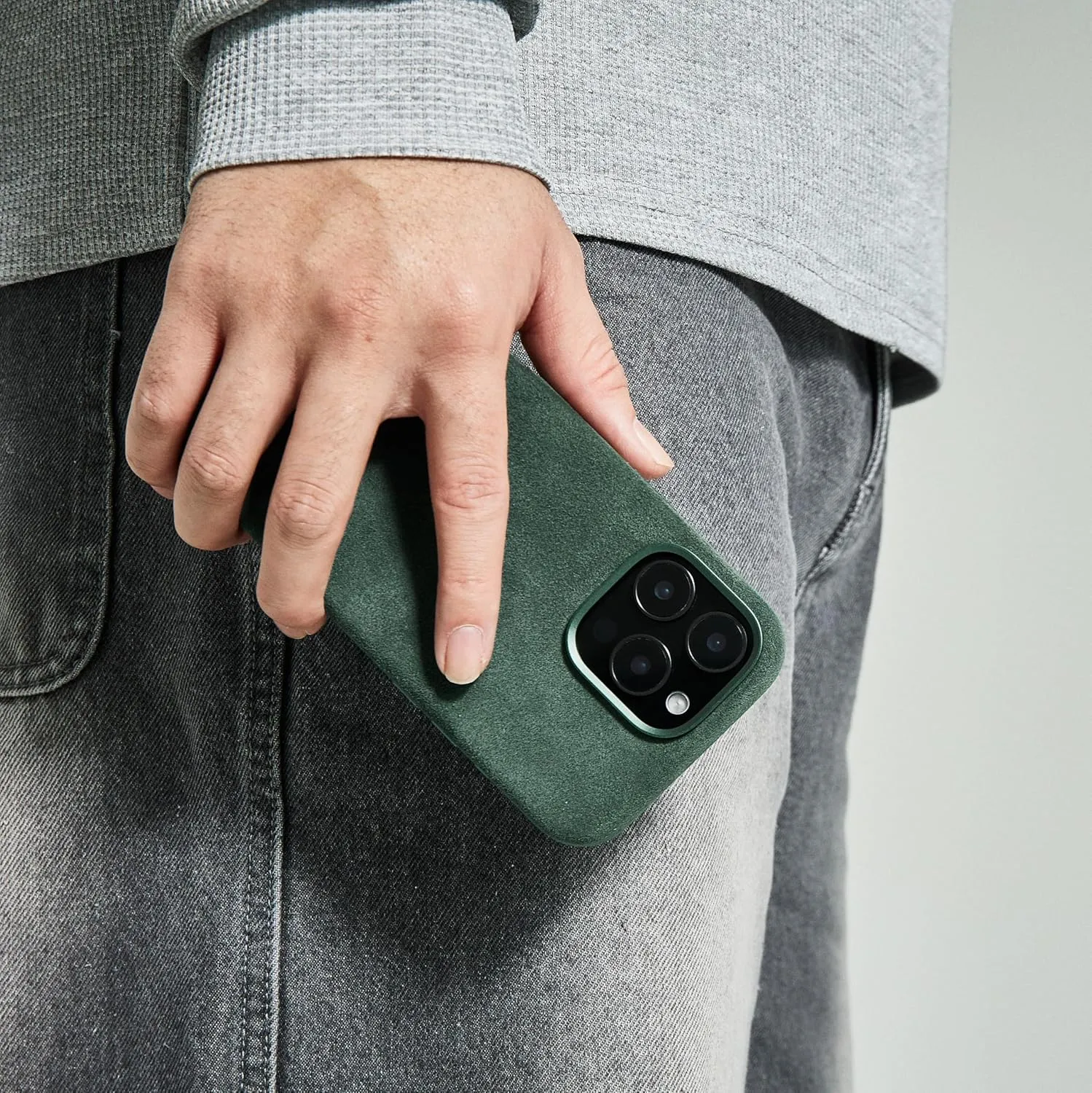 for Alcantara Full-Wrap Phone Case for iPhone 16 Series, Compatible with Mag-Safe Wireless Charging, Handmade Full-Wrap Italian Synthetic Suede Cover (for iPhone 16 Pro Max, Forest Green)