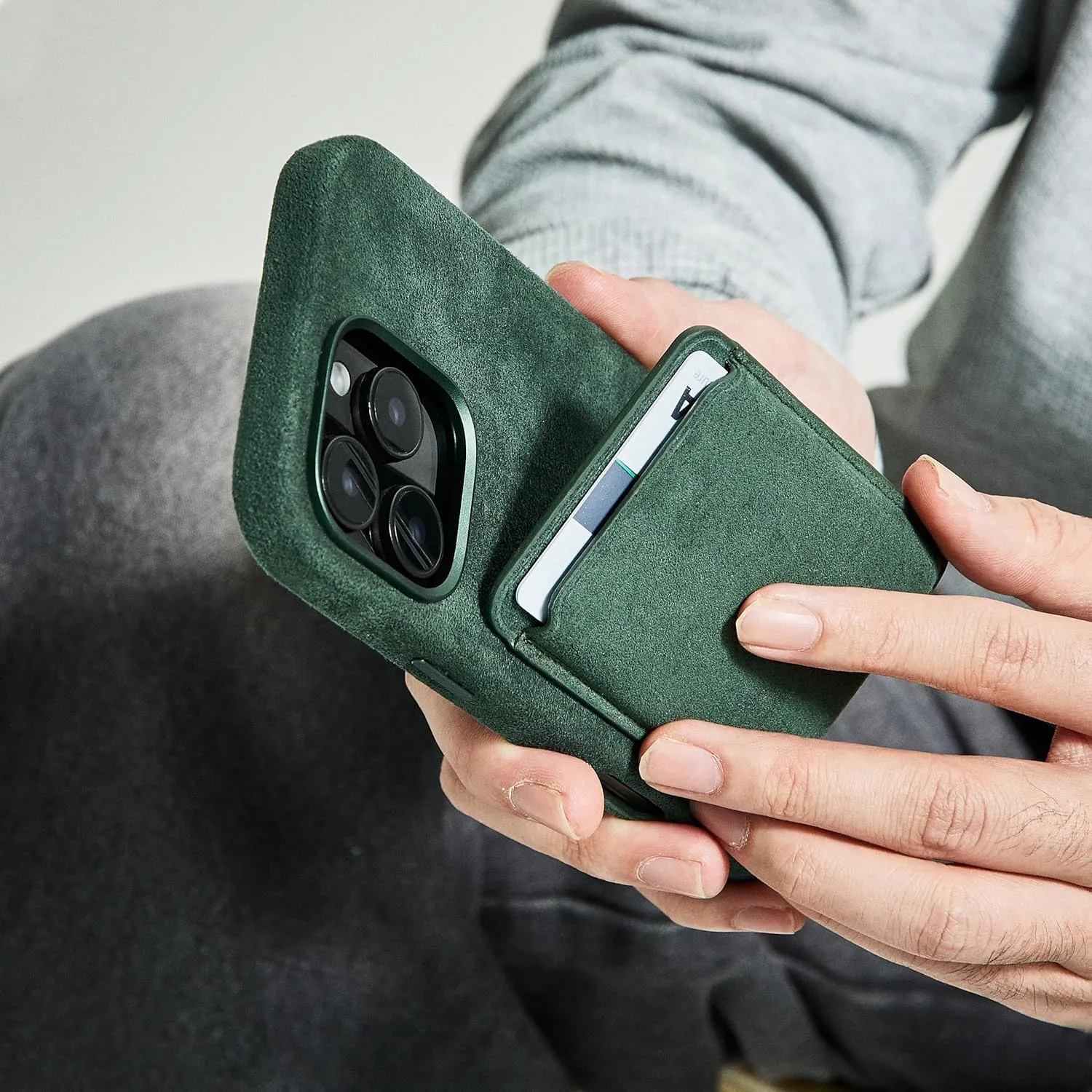 for Alcantara Full-Wrap Phone Case for iPhone 16 Series, Compatible with Mag-Safe Wireless Charging, Handmade Full-Wrap Italian Synthetic Suede Cover (for iPhone 16 Pro Max, Forest Green)