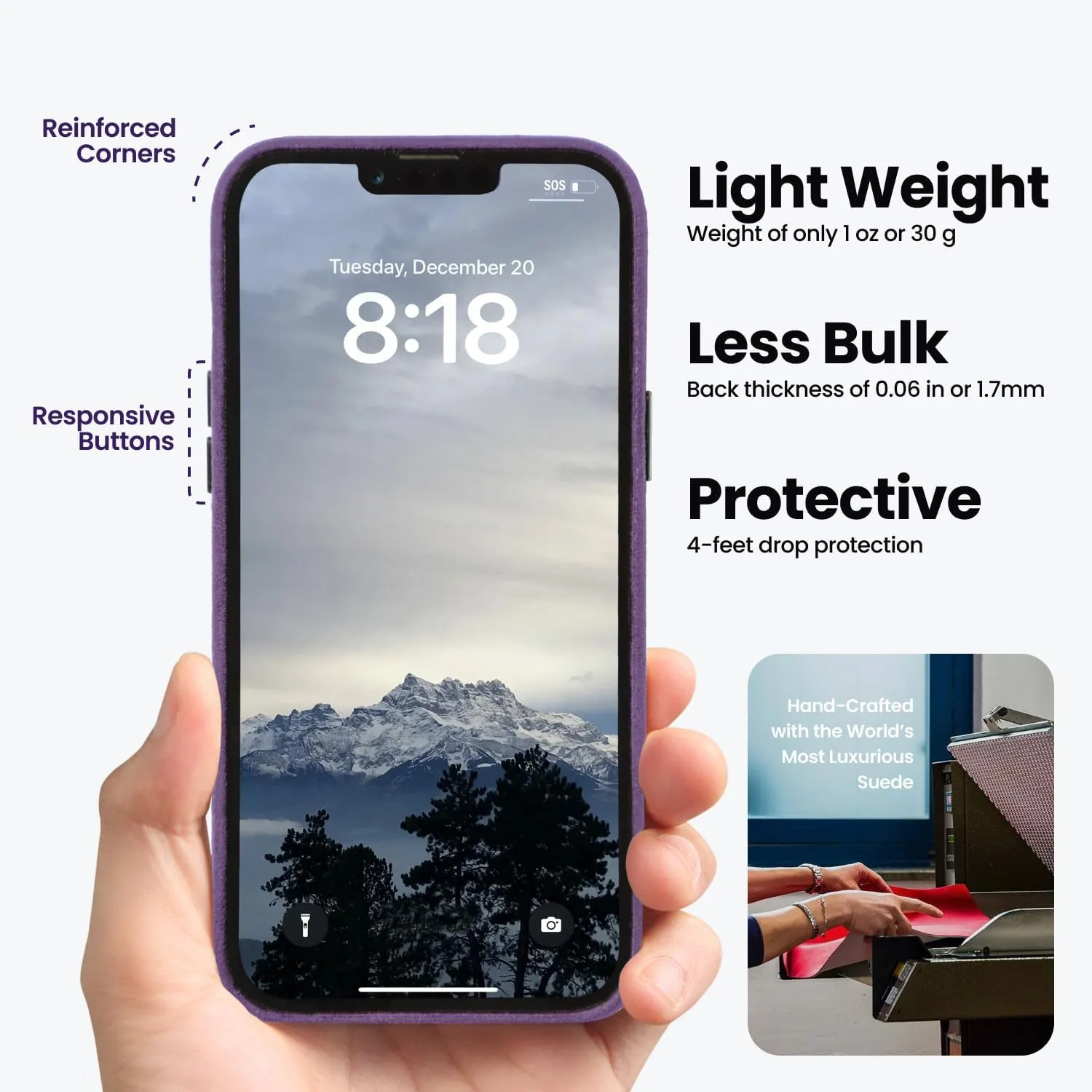 for Alcantara Full-Wrap Phone Case for iPhone 16 Series, Compatible with Mag-Safe Wireless Charging, Handmade Full-Wrap Italian Synthetic Suede Cover (for iPhone 16 Pro Max, Indigo)