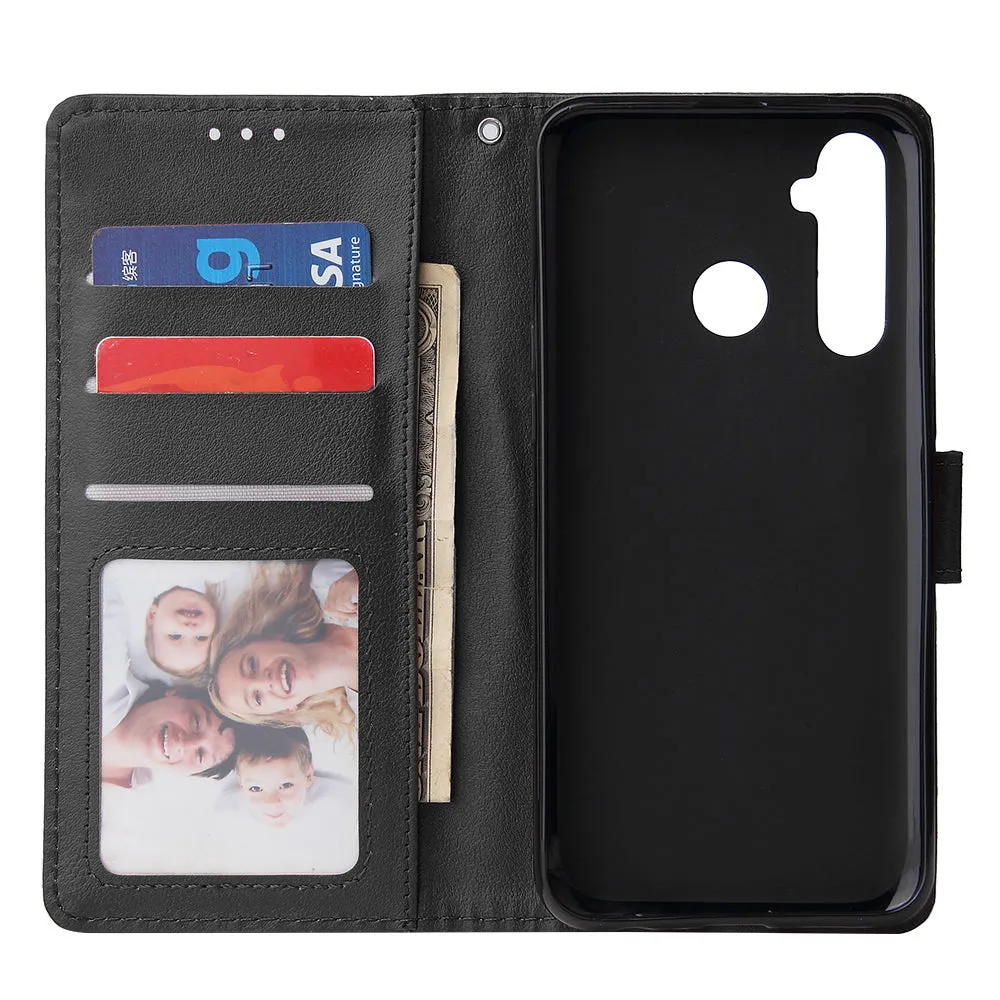 For OPPO Realme 5 Rro Cellphone Cover Buckle Closure Cards Holder Wallet Design Stand Function PU Leather Smart Shell Overall Protection  black