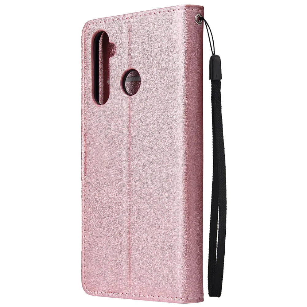 For OPPO Realme 5 Rro Cellphone Cover Buckle Closure Cards Holder Wallet Design Stand Function PU Leather Smart Shell Overall Protection  black