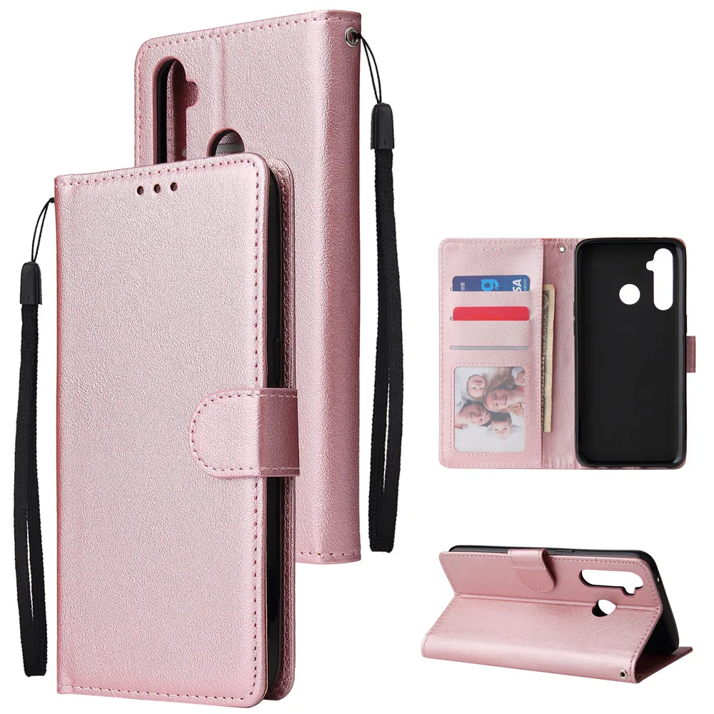 For OPPO Realme 5 Rro Cellphone Cover Buckle Closure Cards Holder Wallet Design Stand Function PU Leather Smart Shell Overall Protection  black