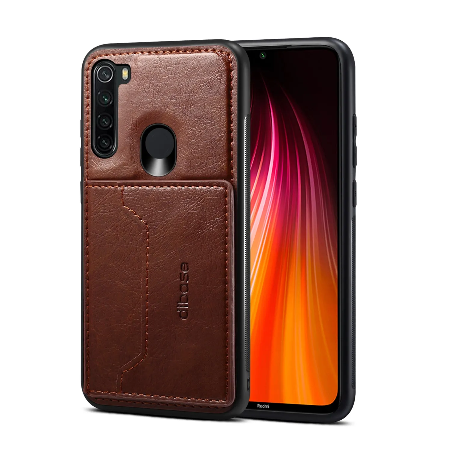 For Red Mi NOTE 8/8 Pro Cellphone Smart Shell 2-in-1 Textured PU Leather Card Holder Stand-viewing Overall Protection Case black