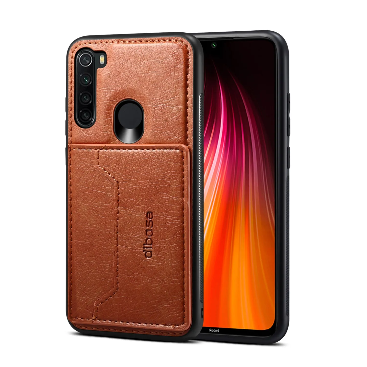 For Red Mi NOTE 8/8 Pro Cellphone Smart Shell 2-in-1 Textured PU Leather Card Holder Stand-viewing Overall Protection Case black