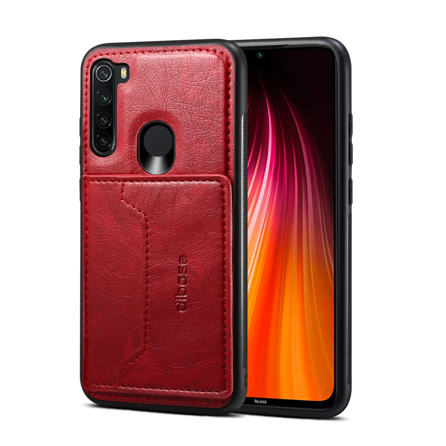 For Red Mi NOTE 8/8 Pro Cellphone Smart Shell 2-in-1 Textured PU Leather Card Holder Stand-viewing Overall Protection Case black