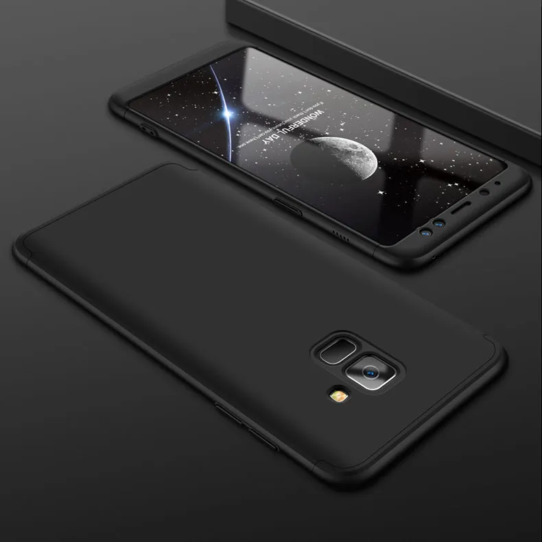 For Samsung A8 Plus 2018 360 Degree Protective Case Ultra Thin Hard Back Cover black