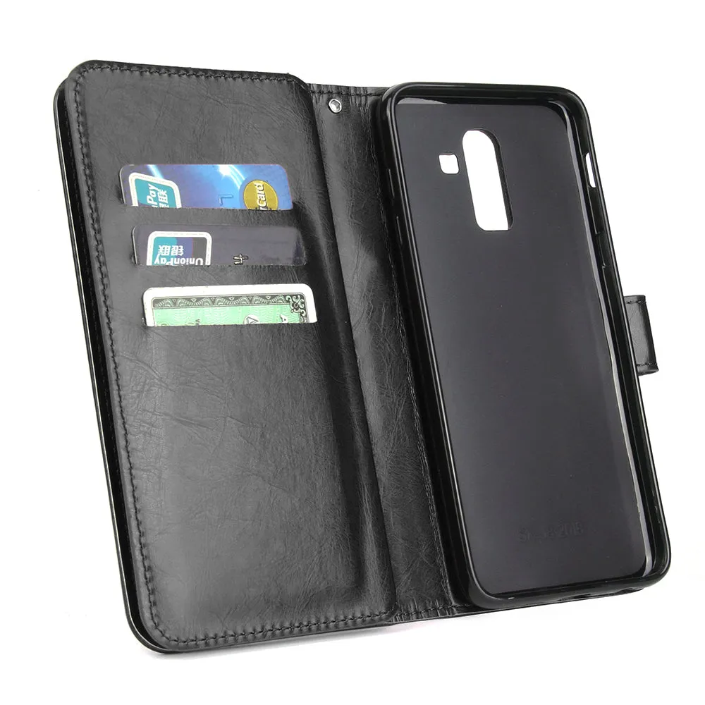 For Samsung J8 2018 PU Non-slip Shockproof Cell Phone Case with 9 Card Slots Lanyard Bracket red