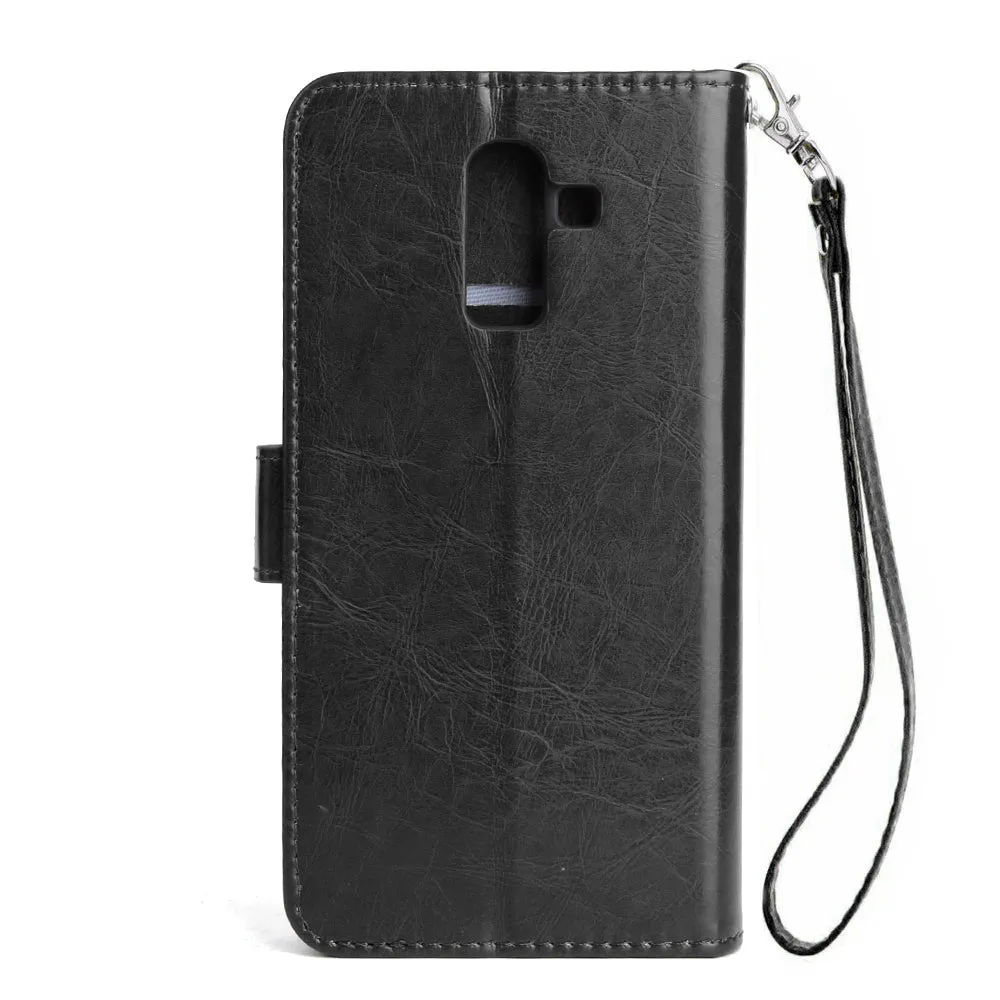 For Samsung J8 2018 PU Non-slip Shockproof Cell Phone Case with 9 Card Slots Lanyard Bracket red