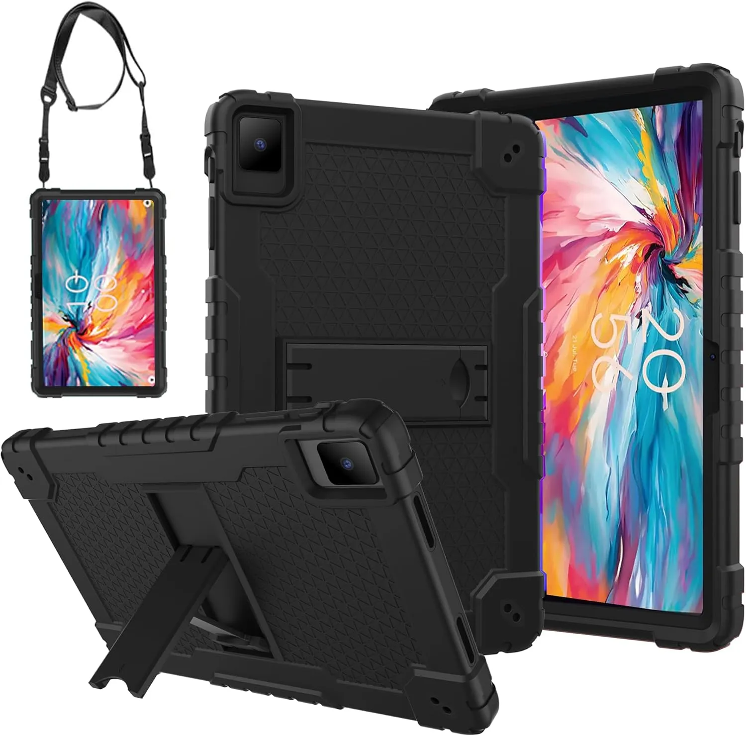 for TCL TAB 10 NXTPAPER 5G 10.4 Inch Tablet Case with Shoulder Strap Hard Back Hybrid Shockproof Kids Friendly Case for TCL TAB 10 NXTPAPER 5G 10.4 Inch Model 9199S Tablet (Black/Black)