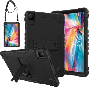 for TCL TAB 10 NXTPAPER 5G 10.4 Inch Tablet Case with Shoulder Strap Hard Back Hybrid Shockproof Kids Friendly Case for TCL TAB 10 NXTPAPER 5G 10.4 Inch Model 9199S Tablet (Black/Black)