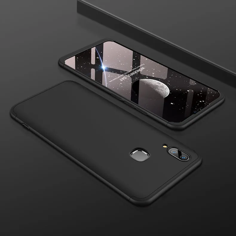 For VIVO V9/Y85/Z1 Slim 3 in 1 Hybrid Hard Case Full Body 360 Degree Protection Back Cover black