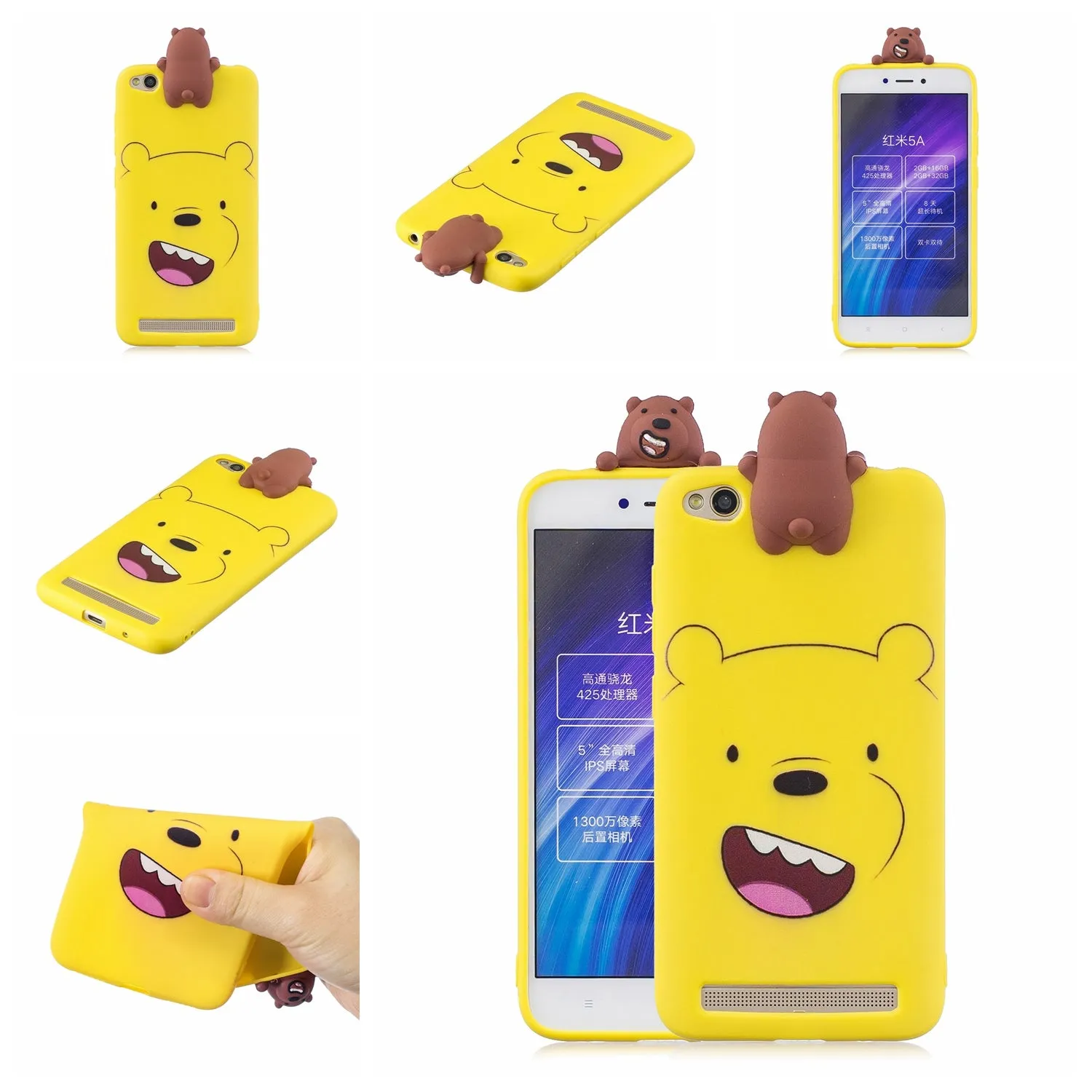 For XIAOMI Redmi 5A 3D Cute Coloured Painted Animal TPU Anti-scratch Non-slip Protective Cover Back Case Light pink
