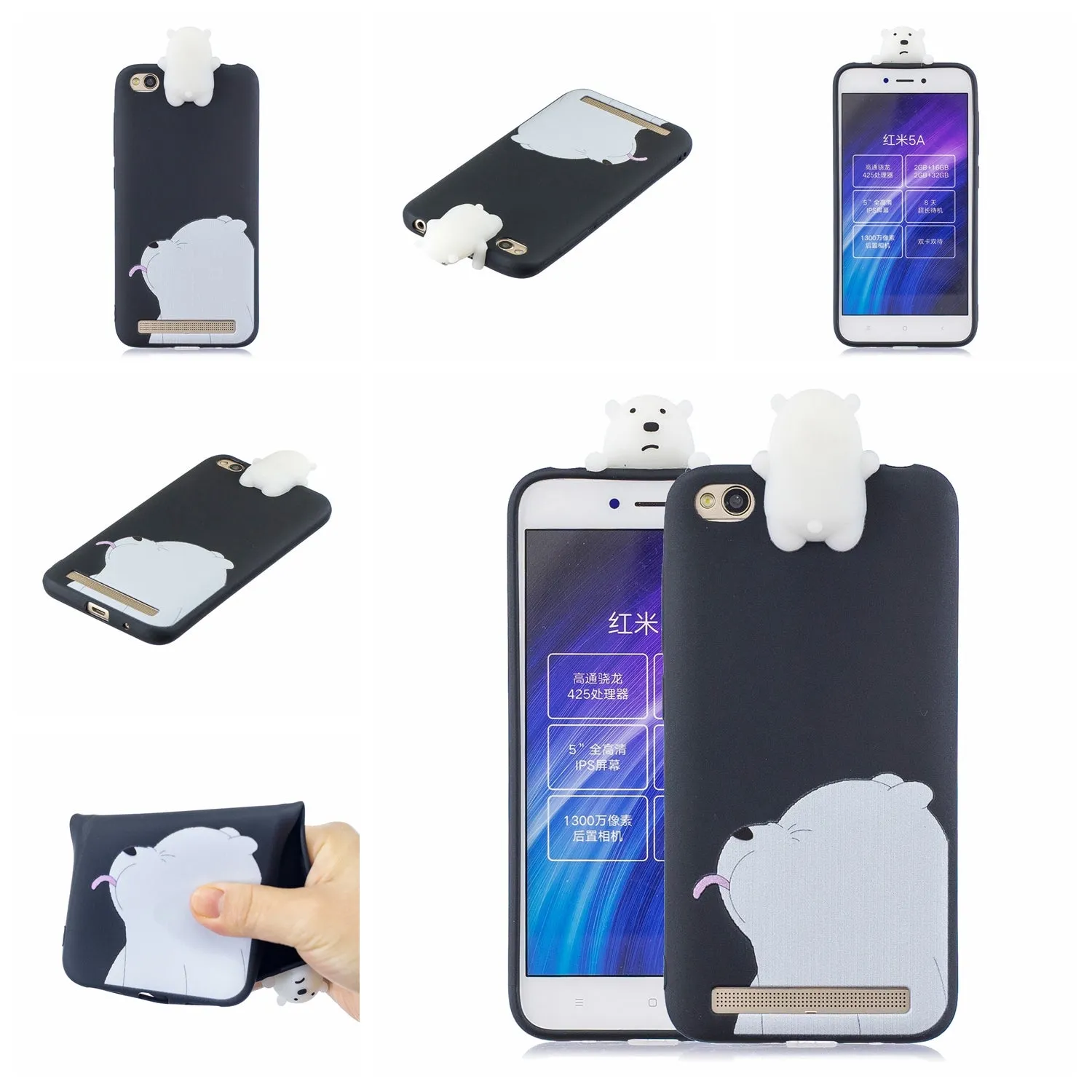 For XIAOMI Redmi 5A 3D Cute Coloured Painted Animal TPU Anti-scratch Non-slip Protective Cover Back Case Light pink
